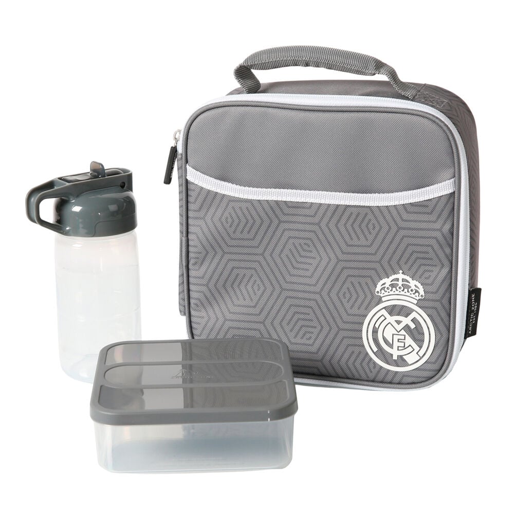 Bolsa porta alimentos termica + tupper + botella Real Madrid