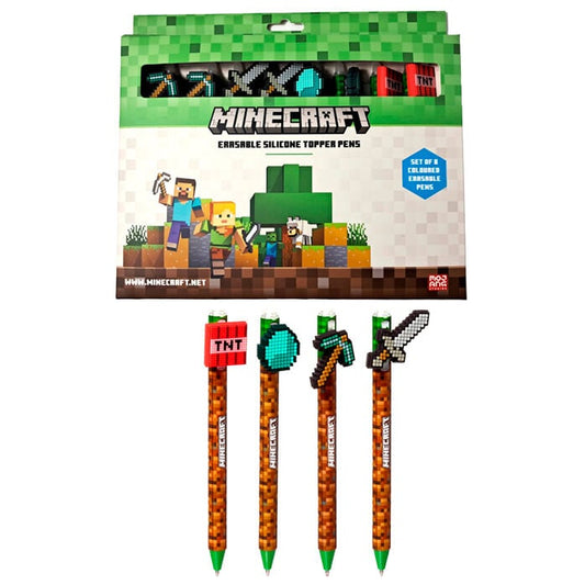 Blister 8 boligrafos colores borrables Minecraft
