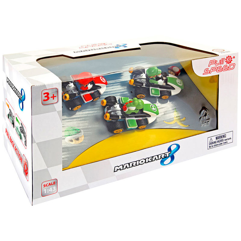 Set 3 coches Pull Speed Mario Kart Mario Luigi Yoshi